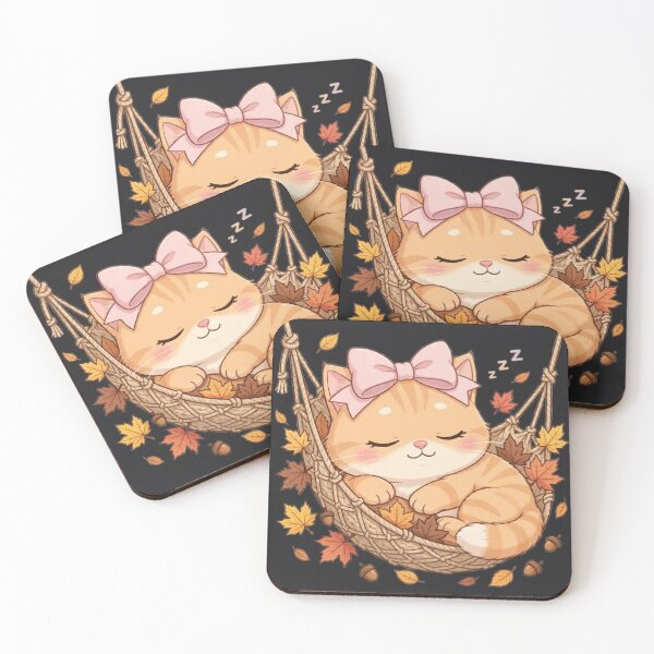 Item preview, Cozy Autumn Hammock Sleeping Cat Fall Leaves designed and sold by Moody Vibes Studio.