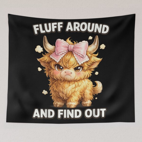 Item preview, Fluff Around And Find Out Funny Highland Cow Pink Bow Ribbon designed and sold by PhocoNibict.