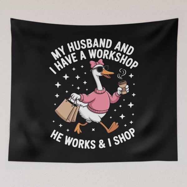 Item preview, My Wife And I Have A Workshop I Work And She Shops Husband Wife Marriage Humor Gift designed and sold by Doodleoub.