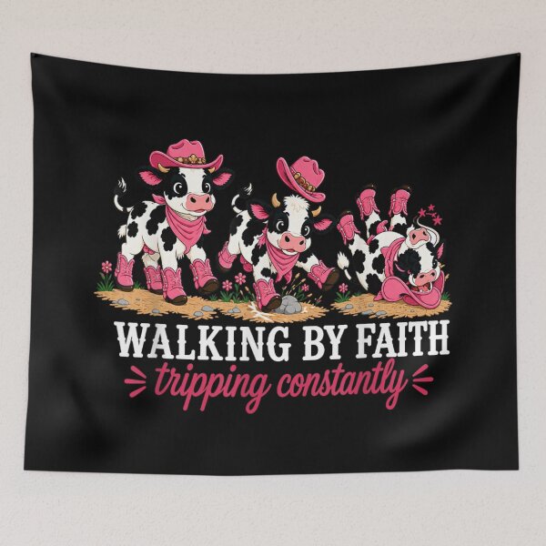 Item preview, Walking By Faith Tripping Constantly Funny Cute Pink Cowgirl Western Cows designed and sold by PhocoNibict.