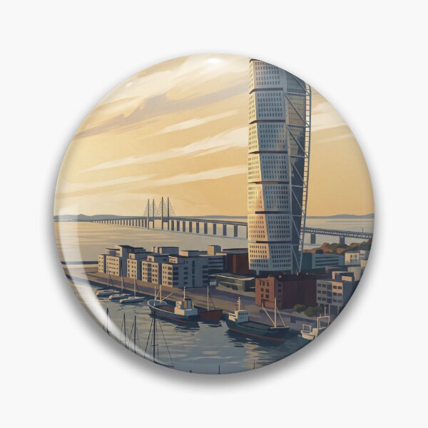 Item preview, Malmö Sweden Vintage Travel Poster – Turning Torso & Öresund Bridge Art designed and sold by Bomax121.