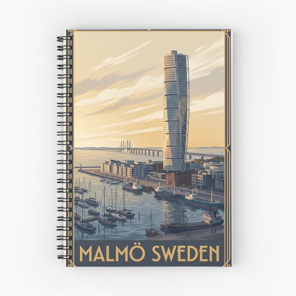 Item preview, Malmö Sweden Vintage Travel Poster – Turning Torso & Öresund Bridge Art designed and sold by Bomax121.