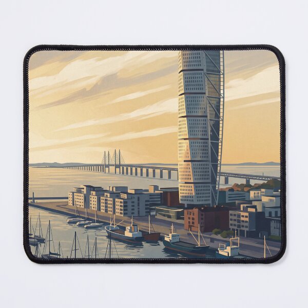 Item preview, Malmö Sweden Vintage Travel Poster – Turning Torso & Öresund Bridge Art designed and sold by Bomax121.