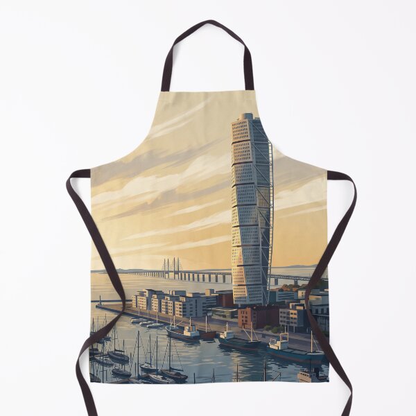 Item preview, Malmö Sweden Vintage Travel Poster – Turning Torso & Öresund Bridge Art designed and sold by Bomax121.