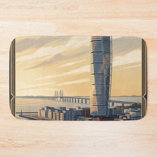 Item preview, Malmö Sweden Vintage Travel Poster – Turning Torso & Öresund Bridge Art designed and sold by Bomax121.