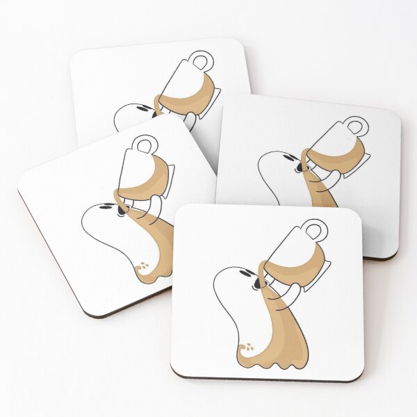 Item preview, Cute Ghost Drinking Coffee Vector Graphic - Spooky Coffee Lover Line Art designed and sold by GrimNest.