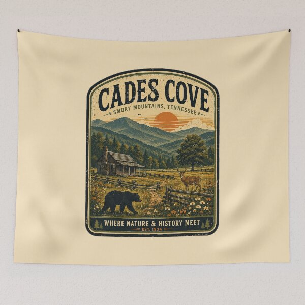 Item preview, Cades Cove Smoky Mountains Vintage Travel Poster - National Park Wildlife Art designed and sold by Globalcitytees.