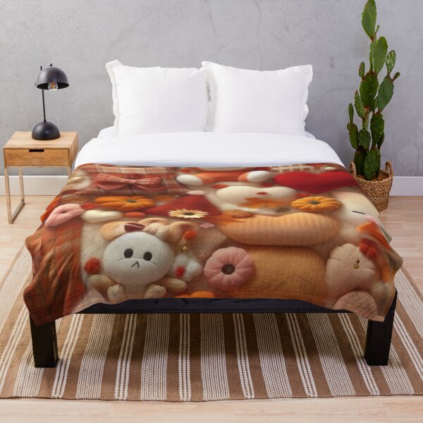Item preview, Cozy Autumn Kawaii Plush Collage  Cute Fall Aesthetic Pumpkin Wallpaper designed and sold by EatPrayLive.