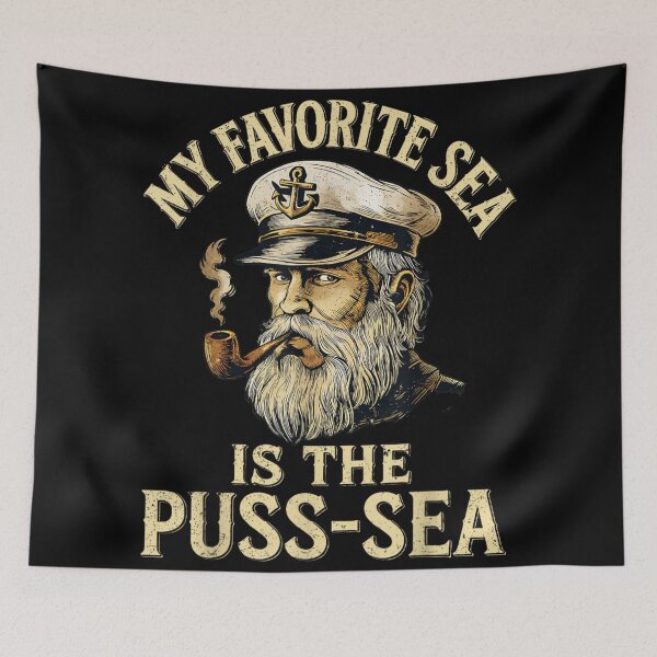 Item preview, Funny Vintage Sea Captain My Favorite Sea Is The Puss-Sea Funny Nautical designed and sold by ObukiLantara.
