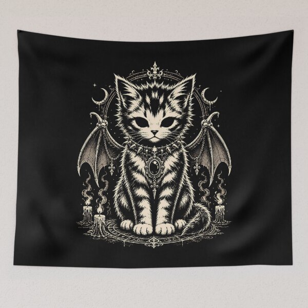 Item preview, Mystical Cat with Wings and Candles Art Halloween designed and sold by rafaeltto.