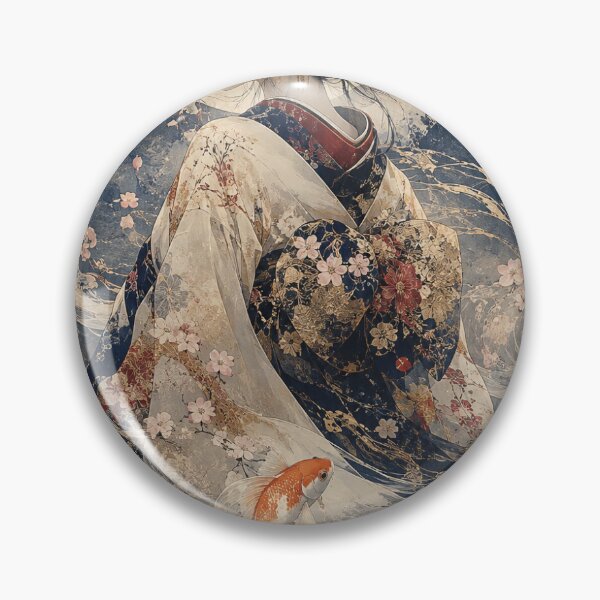 Item preview, Japanese Goldfish Wall Art – Ethereal Kimono Woman Under the Moon, Elegant Wabi-Sabi Fantasy Decor designed and sold by UkiyoeFusion.