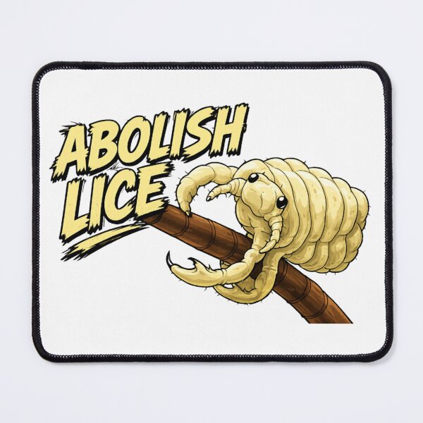 Item preview, ABOLISH LICE HUMOR FOR ANTI LICE MOVEMENT This image shows a graphic design. "ABOLISH LICE" in bold, yellow-orange bubble letters with a black outline, arched across the top in a comic/cartoon font designed and sold by CHRIS CRAY.