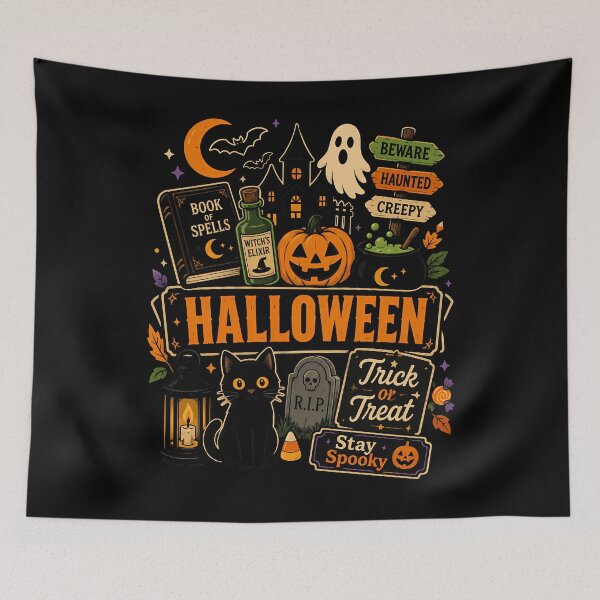 Item preview, Spooky Halloween Cat and Pumpkin Design designed and sold by rafaeltto.