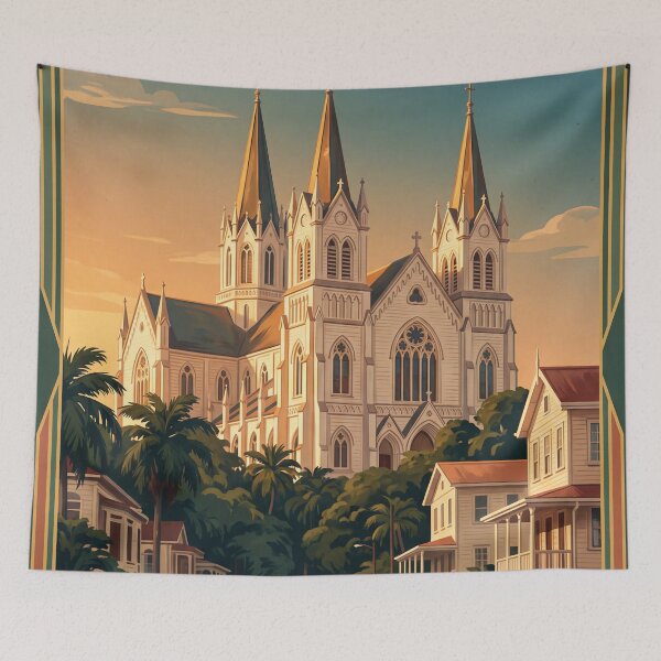 Item preview, Georgetown Guyana Vintage Travel Poster – St. George’s Cathedral & Colonial Architecture Art designed and sold by Bomax121.