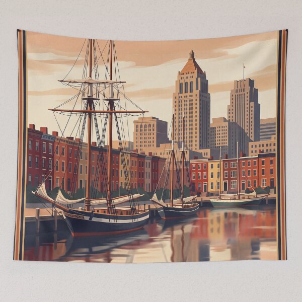 Item preview, Baltimore Maryland Vintage Travel Poster – Inner Harbor & Historic Ships Art designed and sold by Bomax121.