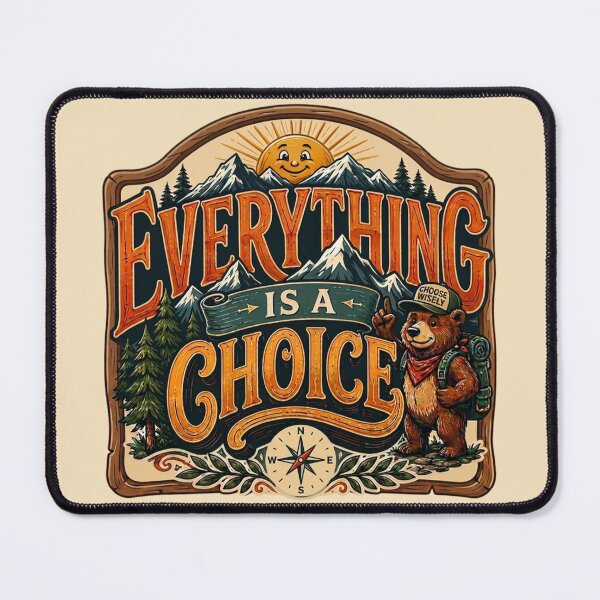 Item preview, Everything Is A Choice – Vintage Hiking Bear Adventure Mountain Typography designed and sold by tareankush.