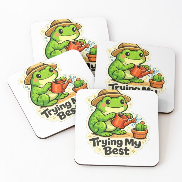 Item preview, Cute Frog Watering a Cactus designed and sold by Happy Chaos Studio.