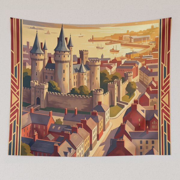 Item preview, Cardiff Wales Vintage Travel Poster – Cardiff Castle & Bay Art designed and sold by Bomax121.