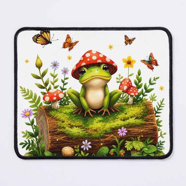 Item preview, Cute Frog with Mushroom Hat | Cottagecore Forest Illustration designed and sold by Wonza22yara.