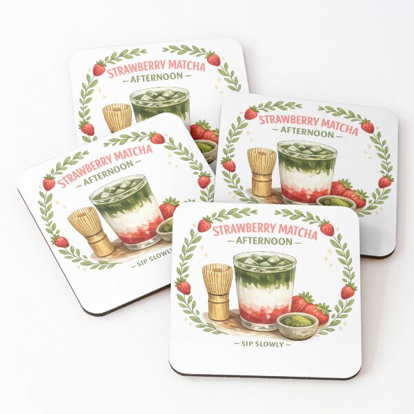 Item preview, Strawberry Matcha Afternoon Café Illustration designed and sold by Doodle Souq.