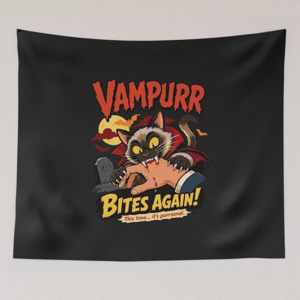 Item preview, Vampurr Bites Again! Funny Cat Halloween Vintage Horror Movie Styled designed and sold by alenaz.