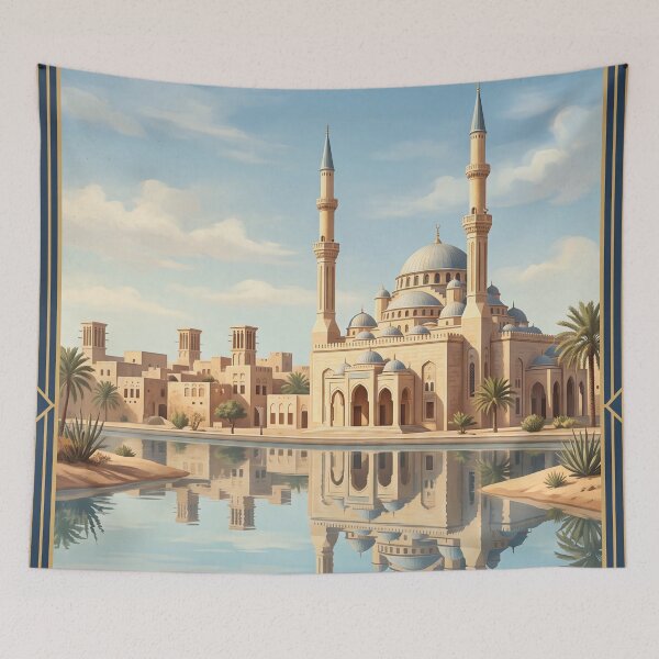 Item preview, Sharjah UAE Vintage Travel Poster – Grand Mosque & Desert Oasis Art designed and sold by Bomax121.