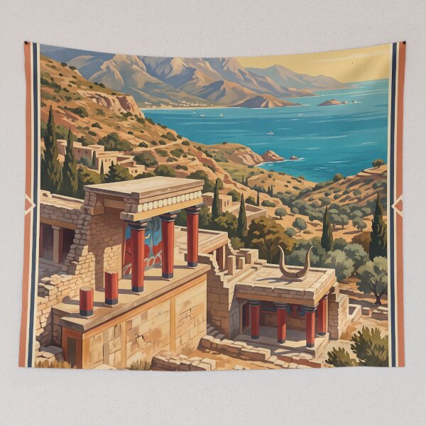 Item preview, Crete Greece Vintage Travel Poster – Palace of Knossos & Mediterranean Coast Art designed and sold by Bomax121.