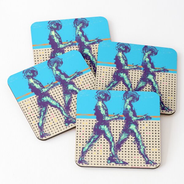 Item preview, Neon Glitch Walking Human Figures | Abstract Cyan Digital Duo designed and sold by MikZviagin.