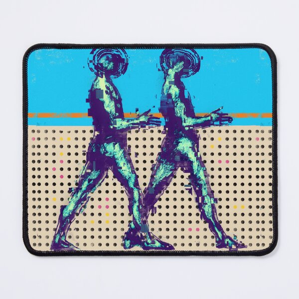 Item preview, Neon Glitch Walking Human Figures | Abstract Cyan Digital Duo designed and sold by MikZviagin.