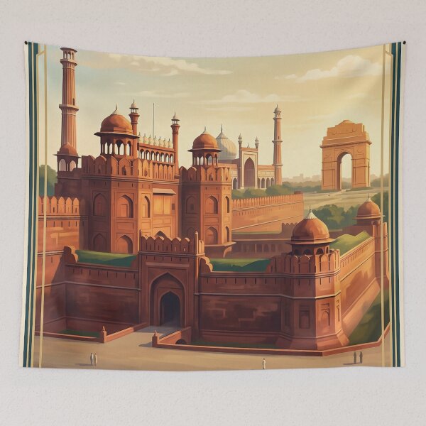 Item preview, Delhi India Vintage Travel Poster – Red Fort, Jama Masjid & India Gate Art designed and sold by Bomax121.