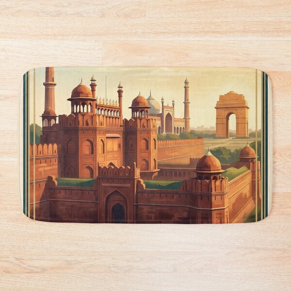 Item preview, Delhi India Vintage Travel Poster – Red Fort, Jama Masjid & India Gate Art designed and sold by Bomax121.