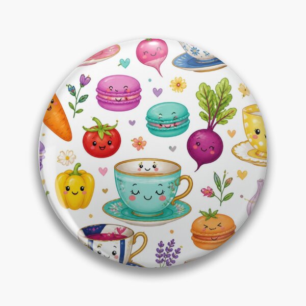 Item preview, Cute Kawaii Tea Cups, Veggies & Macarons Pattern designed and sold by My Gluten Free Life UK.