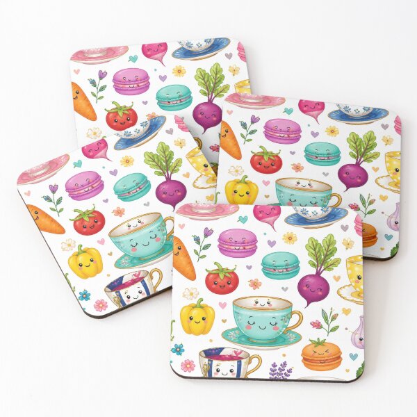 Item preview, Cute Kawaii Tea Cups, Veggies & Macarons Pattern designed and sold by My Gluten Free Life UK.