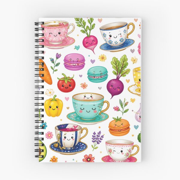 Item preview, Cute Kawaii Tea Cups, Veggies & Macarons Pattern designed and sold by My Gluten Free Life UK.