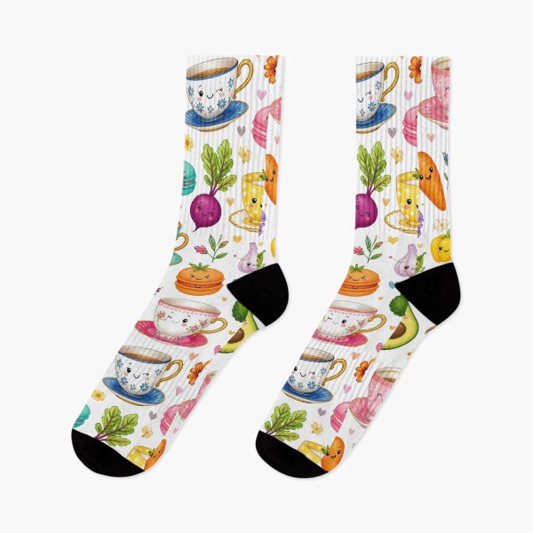 Item preview, Cute Kawaii Tea Cups, Veggies & Macarons Pattern designed and sold by My Gluten Free Life UK.