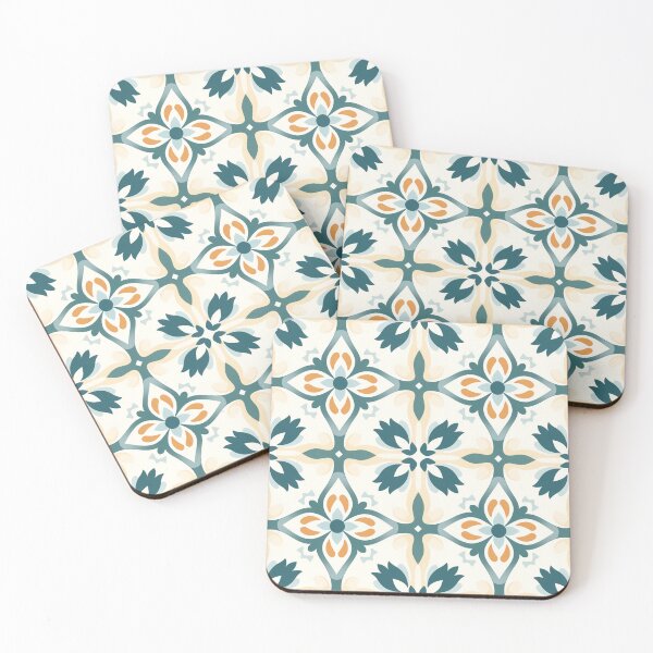 Item preview, Teal & Orange Majolica Diamond Cross Seamless Tile Pattern designed and sold by DigitaICraft.