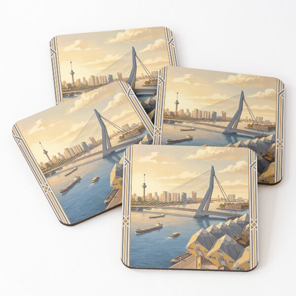 Item preview, Rotterdam Netherlands Vintage Travel Poster – Erasmus Bridge & Cube Houses Art designed and sold by Bomax121.