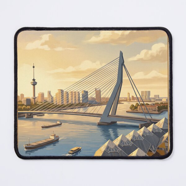 Item preview, Rotterdam Netherlands Vintage Travel Poster – Erasmus Bridge & Cube Houses Art designed and sold by Bomax121.
