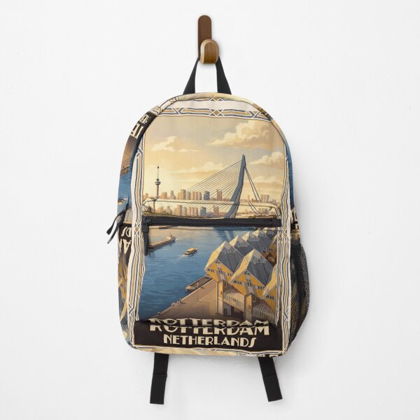 Item preview, Rotterdam Netherlands Vintage Travel Poster – Erasmus Bridge & Cube Houses Art designed and sold by Bomax121.