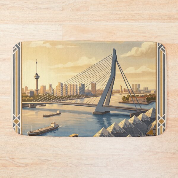 Item preview, Rotterdam Netherlands Vintage Travel Poster – Erasmus Bridge & Cube Houses Art designed and sold by Bomax121.