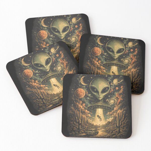 Item preview, Retro Alien UFO Abduction in Desert | Vintage Sci-Fi Space Art designed and sold by Gbriel3.