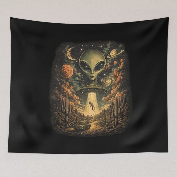 Item preview, Retro Alien UFO Abduction in Desert | Vintage Sci-Fi Space Art designed and sold by Gbriel3.