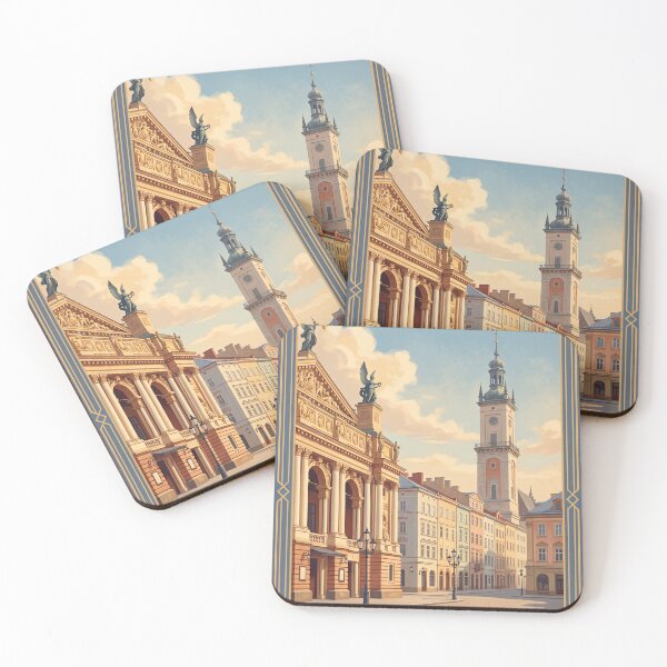 Item preview, Lviv Ukraine Vintage Travel Poster – Opera House, Rynok Square & City Hall Art designed and sold by Bomax121.