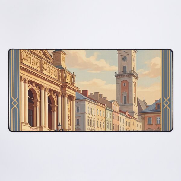 Item preview, Lviv Ukraine Vintage Travel Poster – Opera House, Rynok Square & City Hall Art designed and sold by Bomax121.