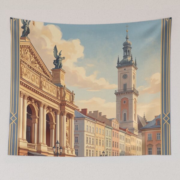 Item preview, Lviv Ukraine Vintage Travel Poster – Opera House, Rynok Square & City Hall Art designed and sold by Bomax121.