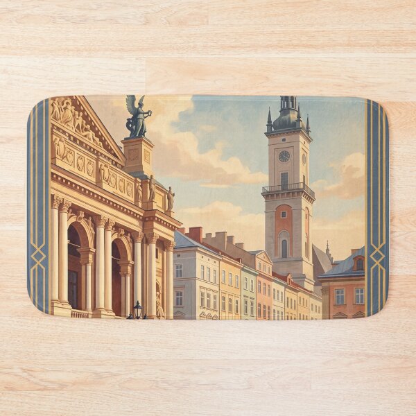 Item preview, Lviv Ukraine Vintage Travel Poster – Opera House, Rynok Square & City Hall Art designed and sold by Bomax121.