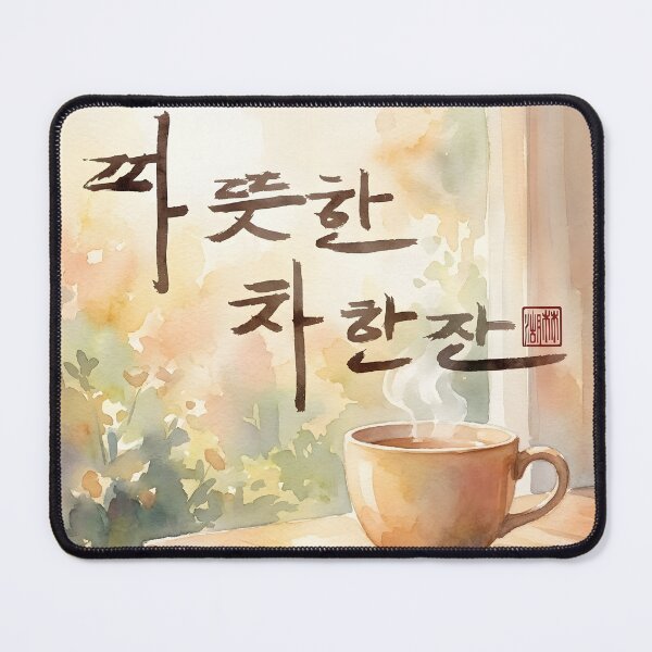 Item preview, Warm Cup of Tea Korean Calligraphy Watercolor Illustration designed and sold by K-Brush.