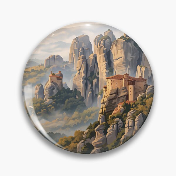 Item preview, Meteora Greece Vintage Travel Poster – Cliff Monasteries & Rock Pillars Art designed and sold by Bomax121.
