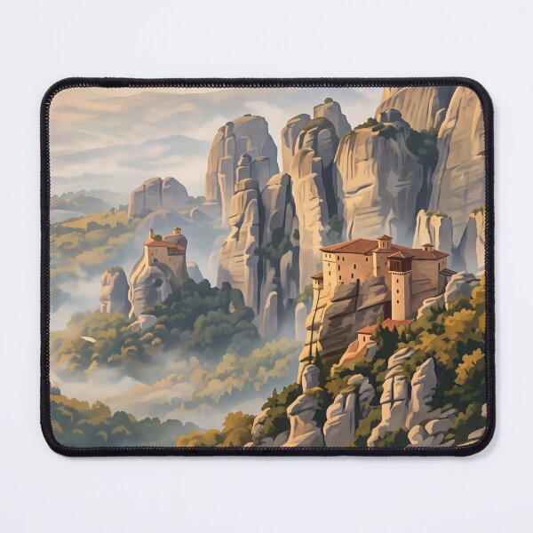 Item preview, Meteora Greece Vintage Travel Poster – Cliff Monasteries & Rock Pillars Art designed and sold by Bomax121.