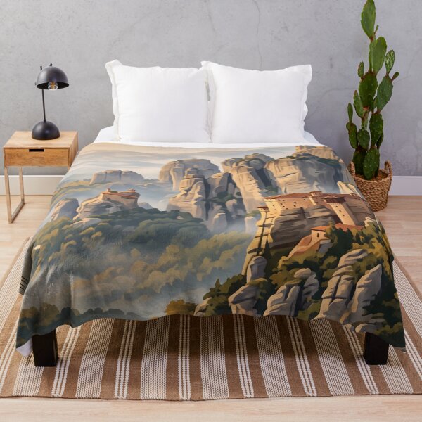 Item preview, Meteora Greece Vintage Travel Poster – Cliff Monasteries & Rock Pillars Art designed and sold by Bomax121.